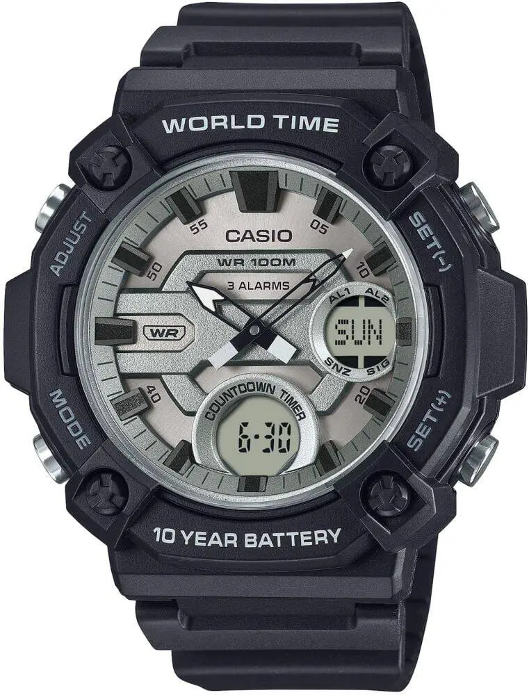 Casio AEQ-120W-7AVDF Quartz Silikon Siyah Gri Kadran 10 ATM 52 mm Erkek Kol Saati