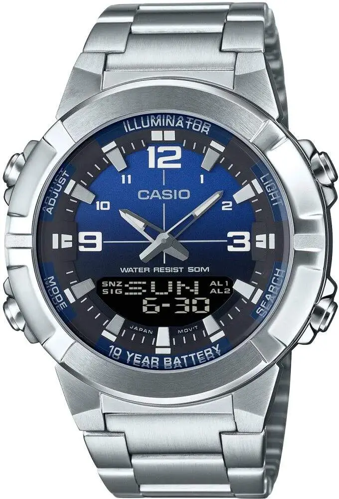 Casio AMW-870DA-2A1VDF Quartz Çelik Gri Mavi Kadran 44 mm Erkek Kol Saati