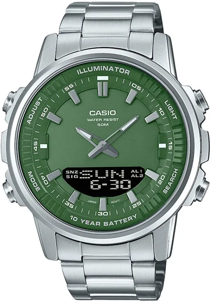 Casio AMW-880D-3AVDF Quartz Çelik Gri Yeşil Kadran 47 mm Erkek Kol Saati