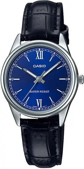 Casio LTP-V005L-2BUDF Quartz Deri Siyah Lacivert kadran 28 mm Kadın Kol Saati