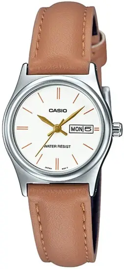 Casio LTP-V006L-7B2UDF Quartz Deri Kahve Beyaz Kadran 25 mm Kadın Kol Saati