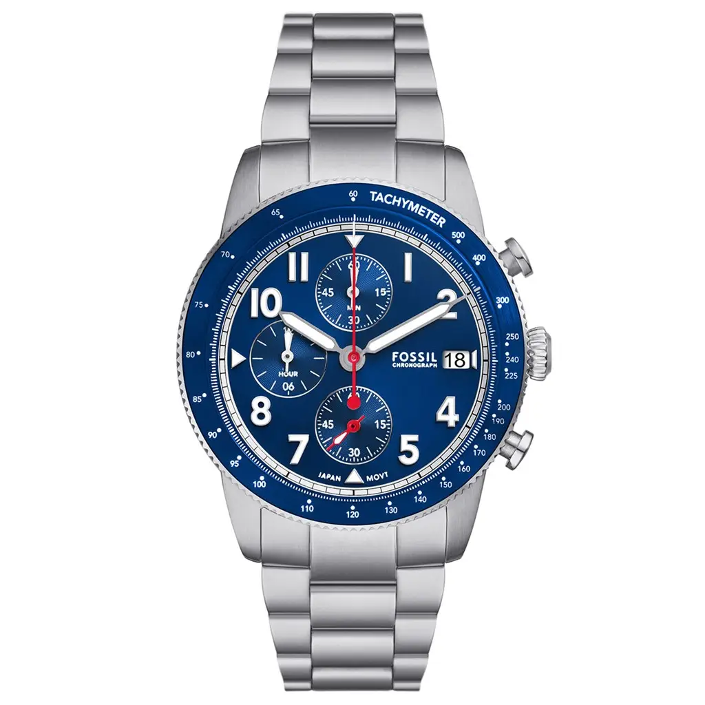 Fossil FFS6047 Quartz Çelik Gri Mavi Kadran 42 mm Erkek Kol Saati