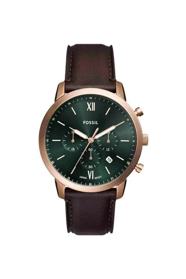 Fossil FFS6073 Quartz Deri Kahverengi Yeşil Kadran 44 mm Erkek Kol Saati
