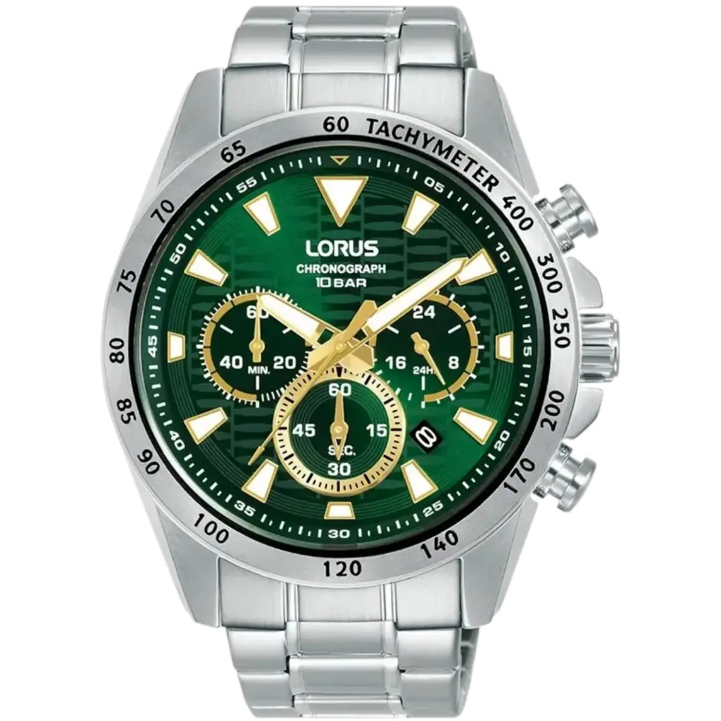 Lorus RT355KX9 Quartz Çelik Gri Yeşil Kadran 10 ATM 44 mm Erkek Kol Saati