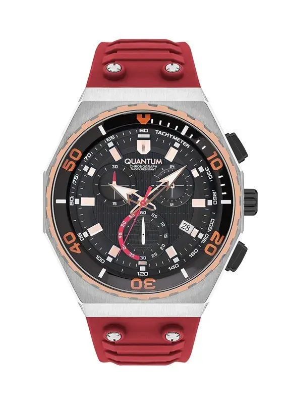 Quantum HNG1012.358 Quartz Kronograf Silikon Kırmızı 49 mm Erkek Kol Saati