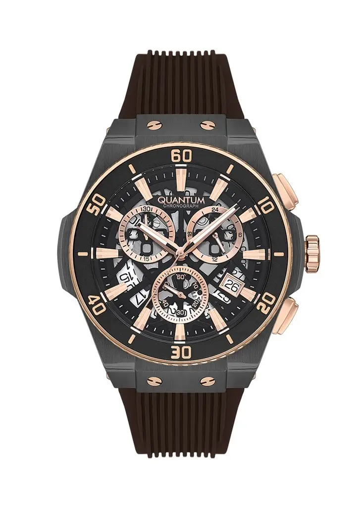Quantum PWG1129.042 Quartz Kronograflı Silikon Kahverengi 47 mm Erkek Kol Saati