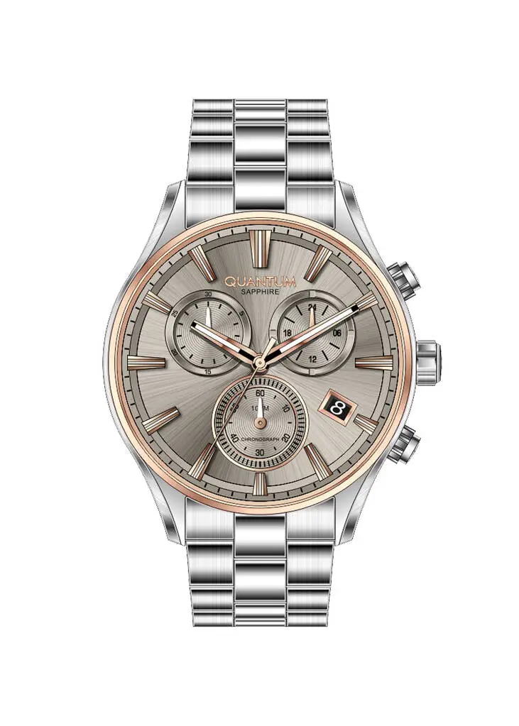 Quantum PWG1193.560 Quartz Çelik Gri Bej Kadran Safir Cam 10 ATM 44 mm Erkek Kol Saati