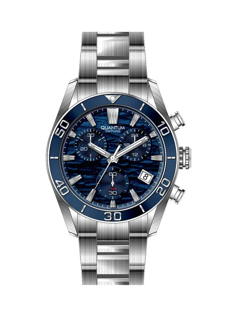 Quantum PWG1199.390 Quartz Çelik Gri Lacivert Kadran 43 mm Erkek Kol Saati