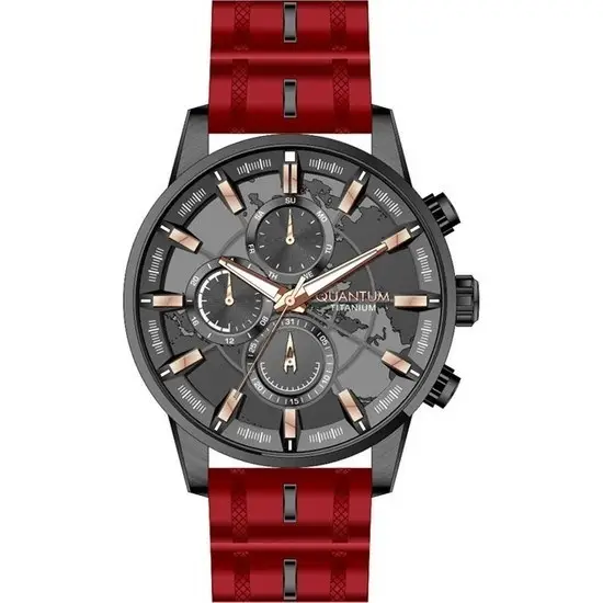 Quantum TTG1037.068 Quartz Titanyum Kasa Silikon Kırmızı Multifonksiyon 45 mm Erkek Kol Saati