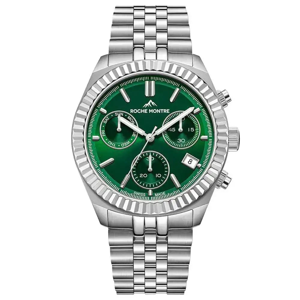 Roche Montre RMG6000-01 Quartz Çelik Gri Yeşil Kadran Safir 41 mm Erkek Kol Saati