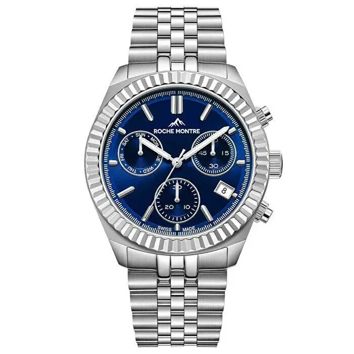 Roche Montre RMG6000-04 Quartz Çelik Gri Lacivert Kadran Safir 41 mm Erkek Kol Saati