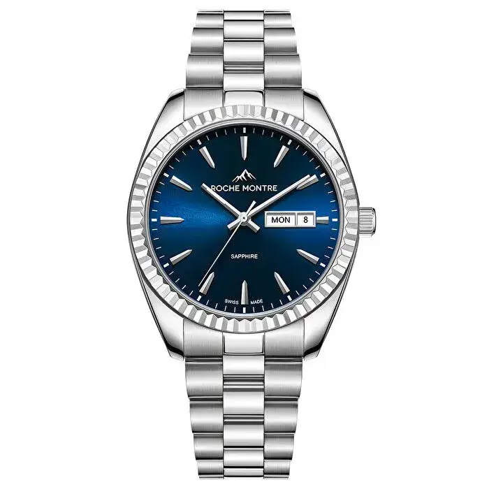 Roche Montre RMG6001-03 Quartz Çelik Gri Lacivert Kadran Safir 39 mm Erkek Kol Saati