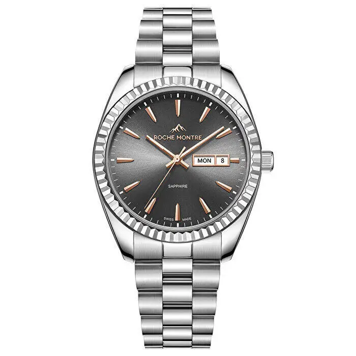 Roche Montre RMG6001-05 Quartz Çelik Gri Füme Kadran Safir 39 mm Erkek Kol Saati