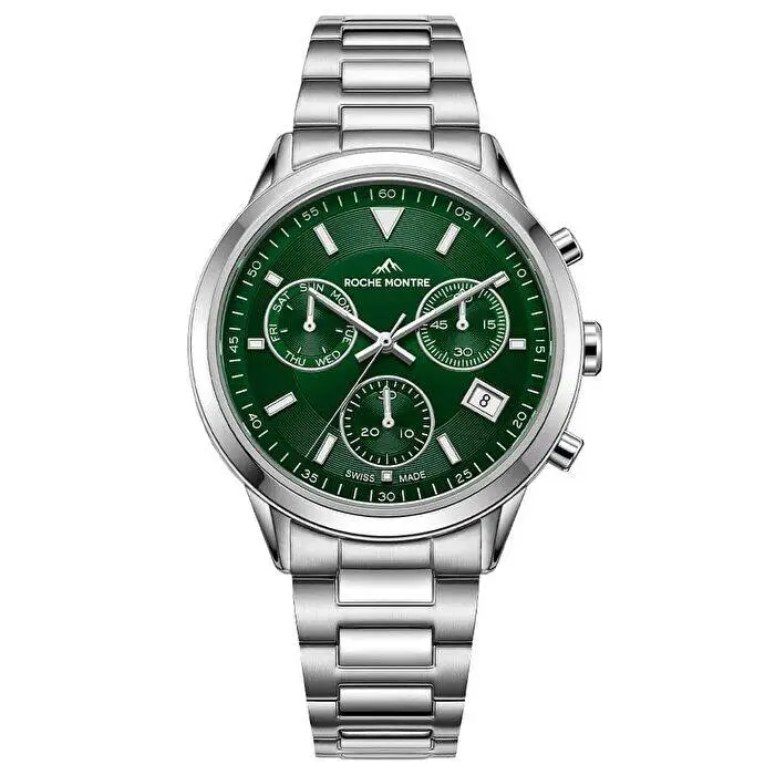 Roche Montre RMG6004-02 Quartz Çelik Gri Yeşil Kadran Safir 42 mm Erkek Kol Saati
