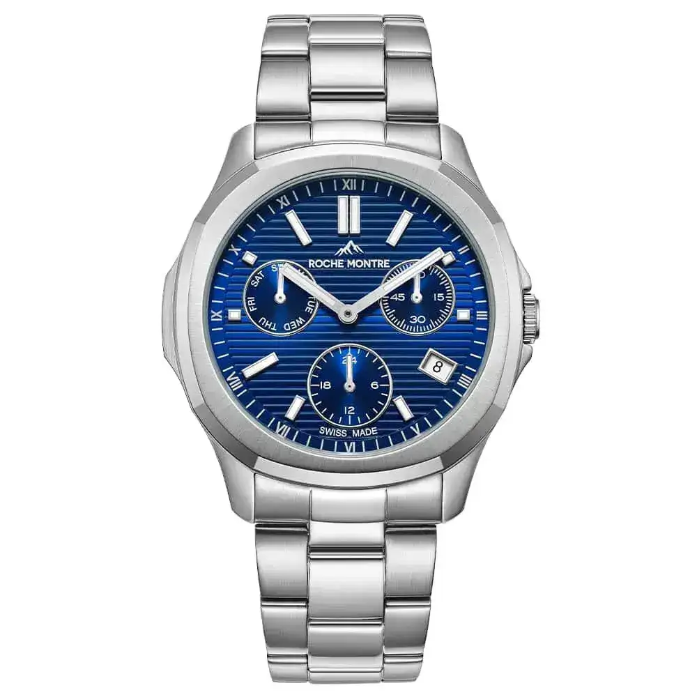 Roche Montre RMG6006-01 Quartz Çelik Gri Lacivert Kadran Safir 41 mm Erkek Kol Saati