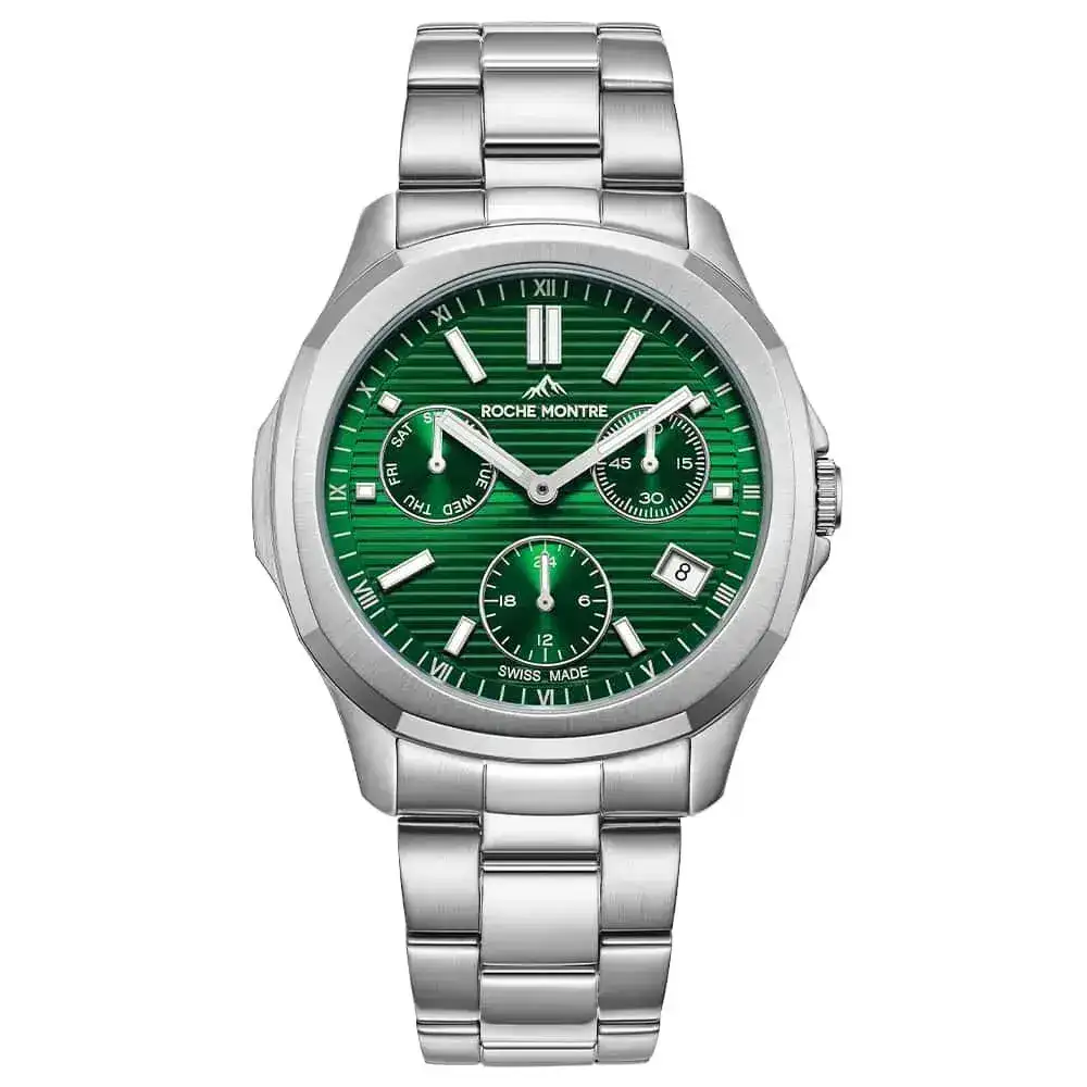 Roche Montre RMG6006-03 Quartz Çelik Gri Yeşil Kadran Safir 41 mm Erkek Kol Saati