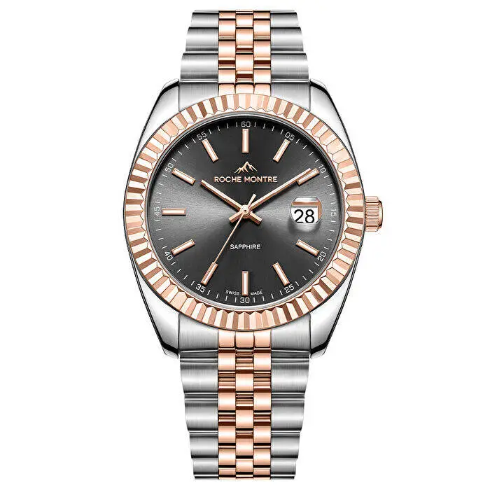 Roche Montre RMG6009-06 Quartz Çelik Gri-Rose Gold Safir 41 mm Erkek Kol Saati
