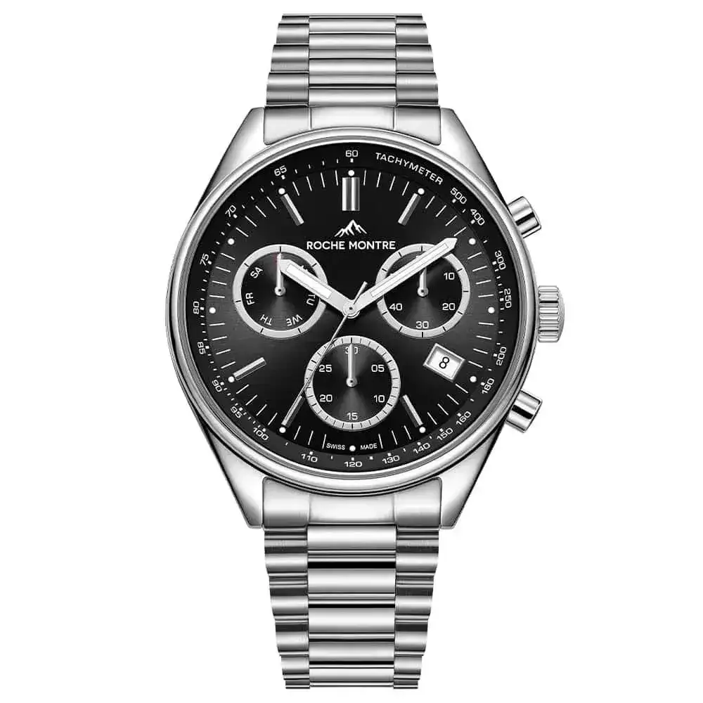 Roche Montre RMG6011-01 Quartz Çelik Gri Siyah Kadran Safir 42 mm Erkek Kol Saati