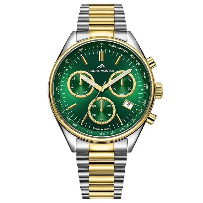 Roche Montre RMG6011-06 Quartz Çelik Gri-Altın Rengi Yeşil Kadran Safir 42 mm Erkek Kol Saati