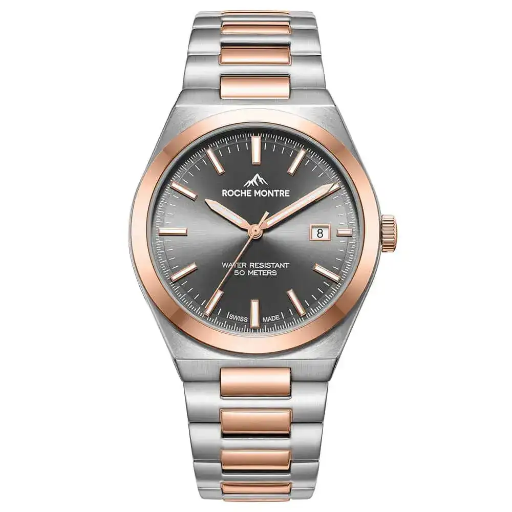 Roche Montre RMG6017-06 Quartz Çelik Gri-Rose Gold Füme Kadran Safir 40 mm Erkek Kol Saati