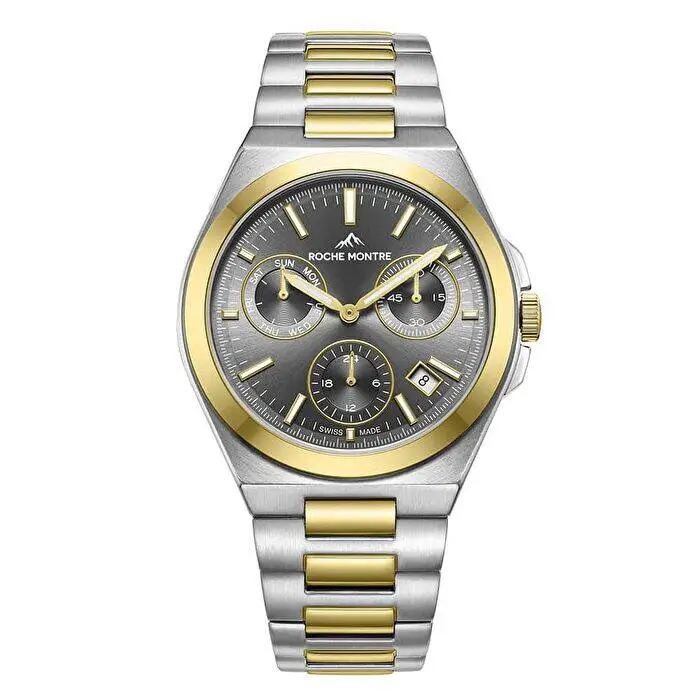 Roche Montre RMG6018-06 Quartz Çelik Gri-Altın Rengi Füme Kadran Safir 42 mm Erkek Kol Saati