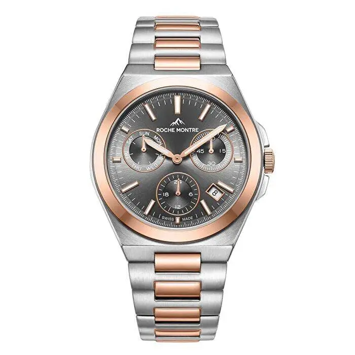 Roche Montre RMG6018-07 Quartz Çelik Gri-Rose Gold Safir 42 mm Erkek Kol Saati