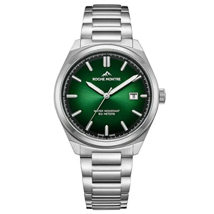 Roche Montre RMG6019-02 Quartz Çelik Gri Yeşil Kadran Safir 40 mm Erkek Kol Saati