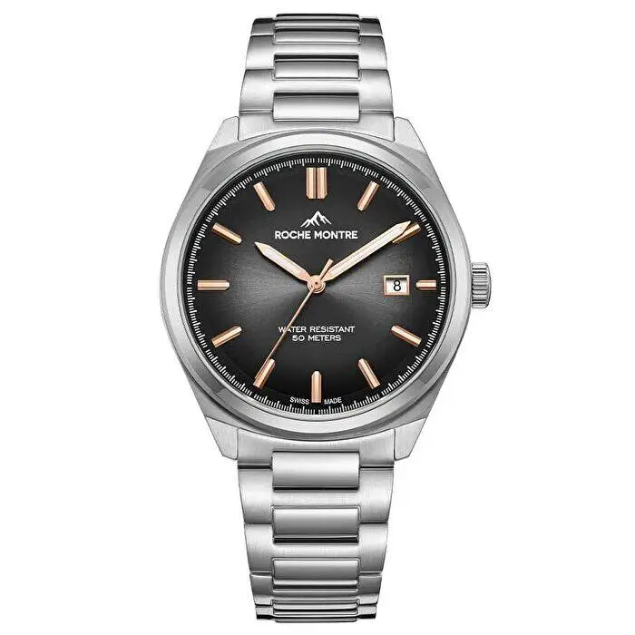 Roche Montre RMG6019-03 Quartz Çelik Gri Siyah Kadran Safir 40 mm Erkek Kol Saati 