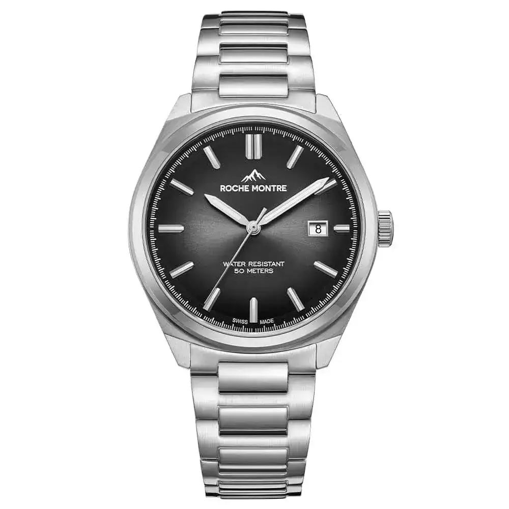 Roche Montre RMG6019-04 Quartz Çelik Gri Siyah Kadran Safir 40 mm Erkek Kol Saati