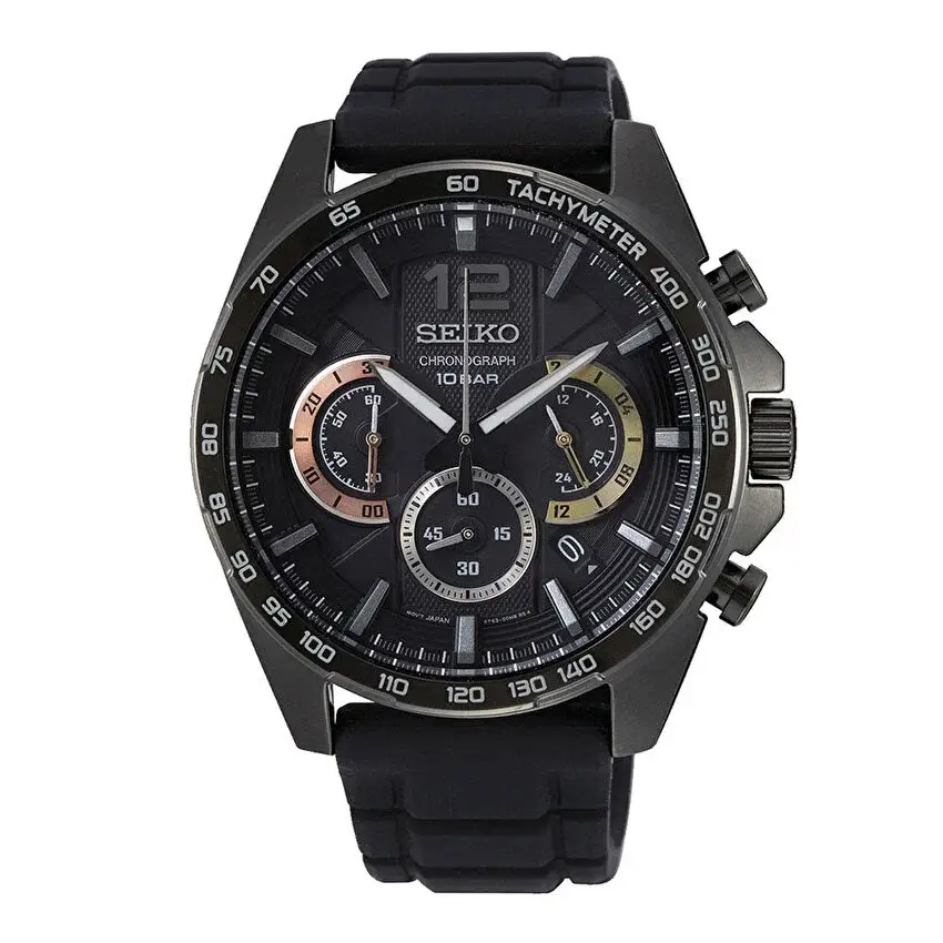 Seiko SSB349P Quartz Silikon Siyah Hardlex Kristal 10 ATM 44 mm Erkek Kol Saati