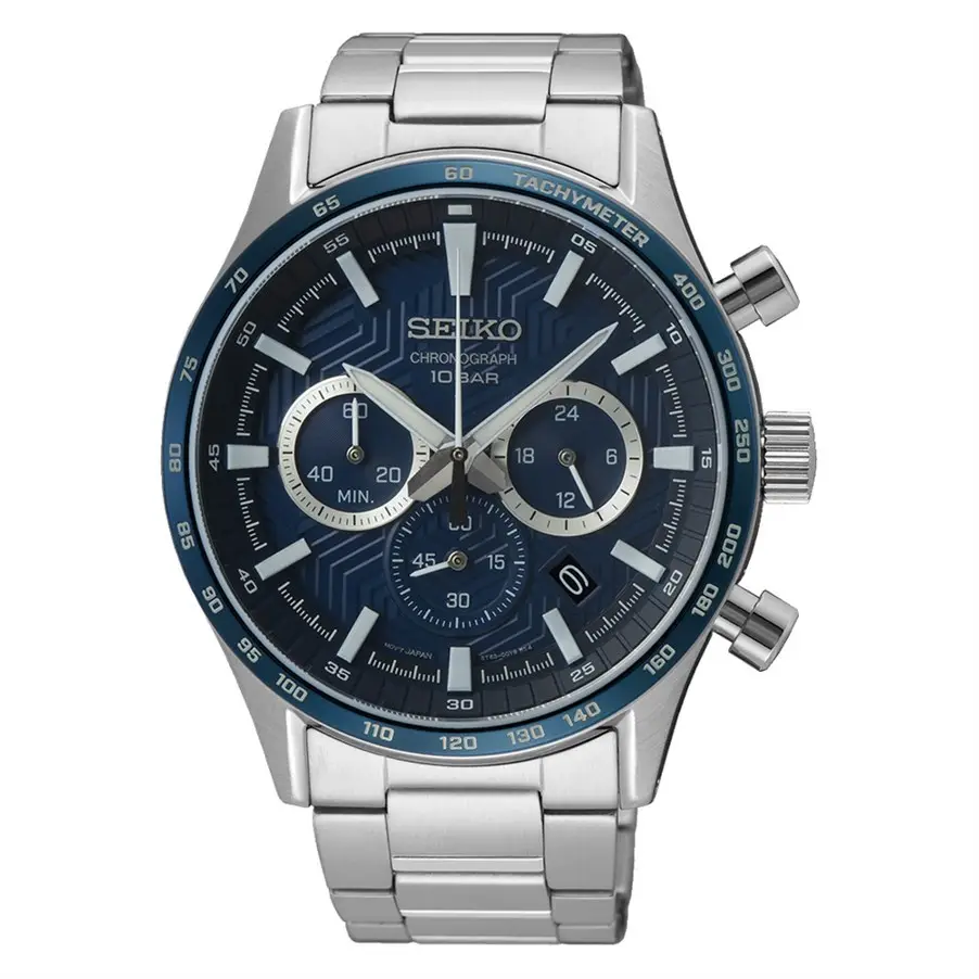 Seiko SSB445P Quartz Çelik Gri Mavi Kadran 10 ATM 43 mm Erkek Kol Saati