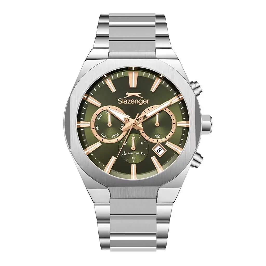Slazenger SL.09.2540.2.06 Quartz Çelik Gri Yeşil Kadran 42 mm Erkek Kol Saati