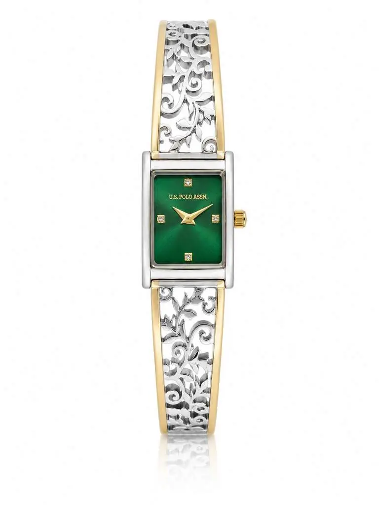 U.s. Polo Assn. USPA2170-03 Quartz Çelik Gri-Altın Rengi Yeşil Kadran 20x27 mm Kadın Kol Saati 
