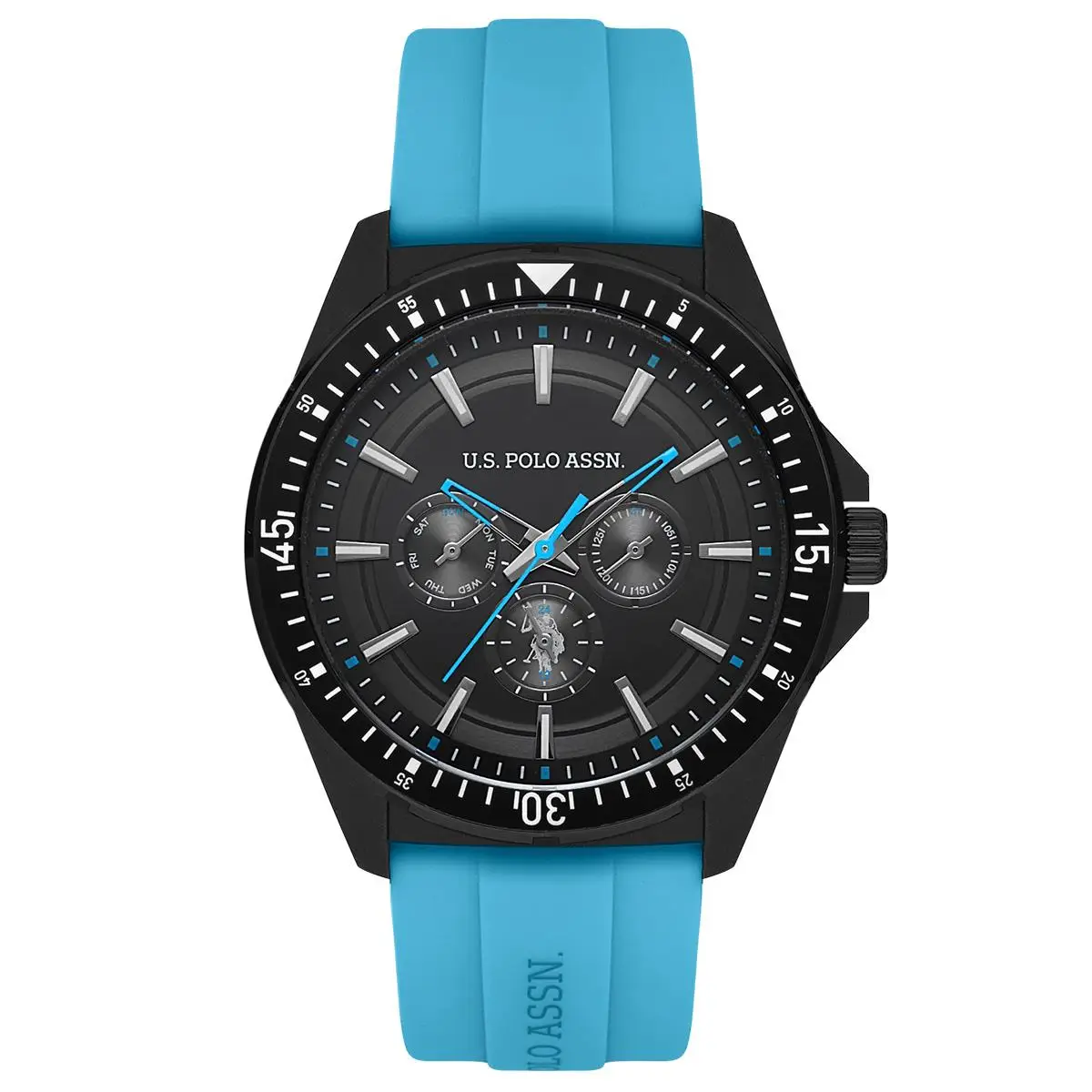 U.S. Polo Assn. USPA4000-04 Quartz Silikon Mavi Siyah Kadran 46 mm Erkek Kol Saati