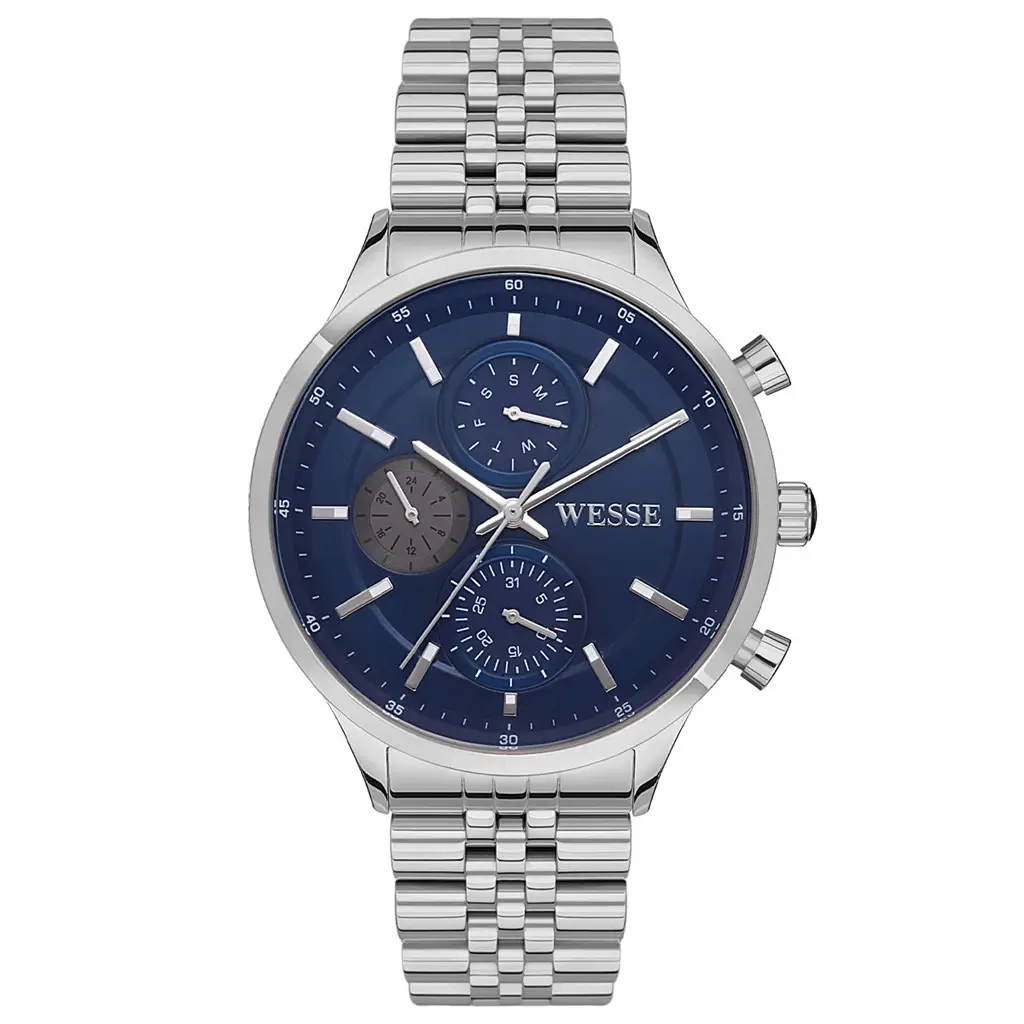 Wesse WWG207402 Quartz Çelik Gri Mavi Kadran 43 mm Erkek Kol Saati