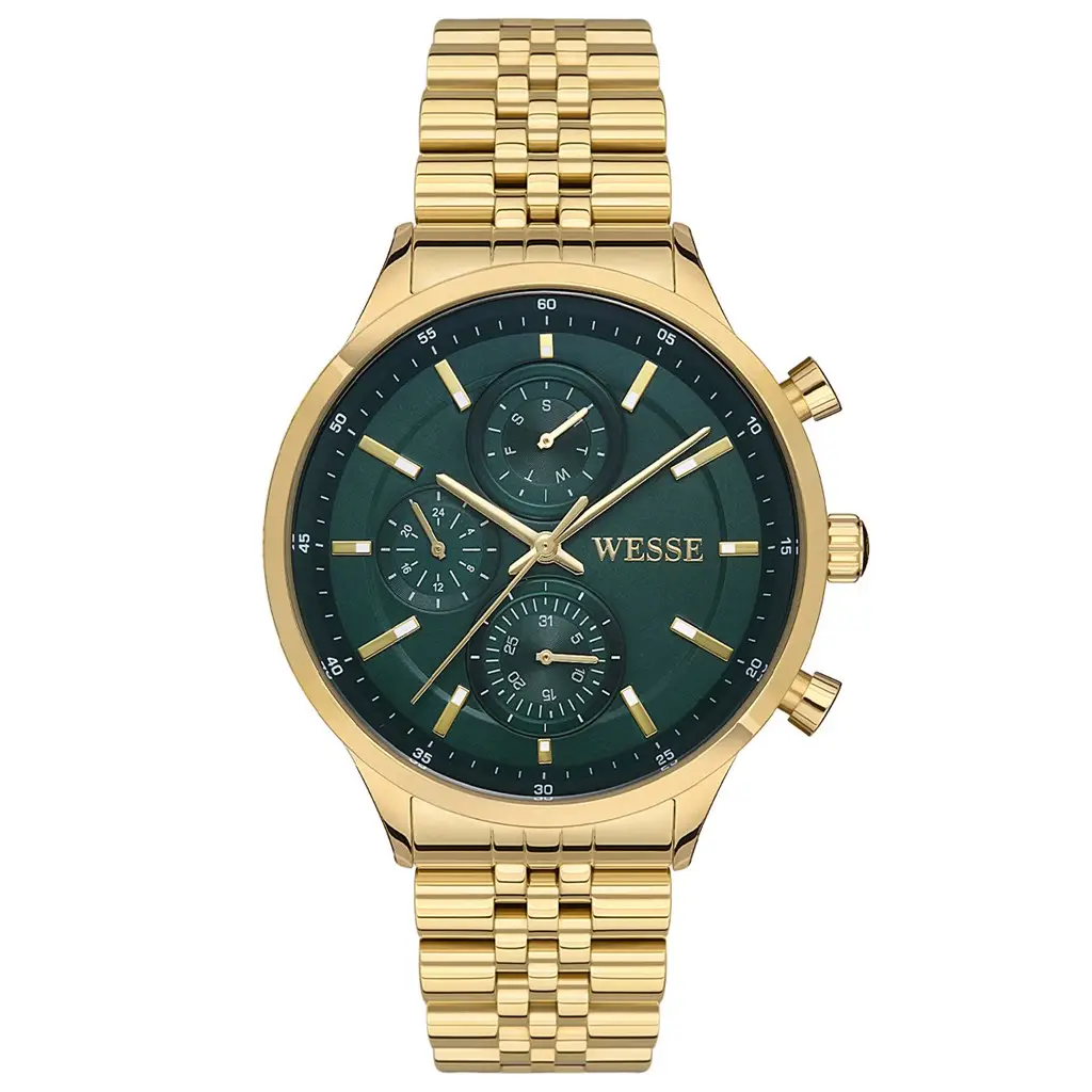 Wesse WWG207404 Quartz Çelik Altın Rengi Yeşil Kadran 43 mm Erkek Kol Saati